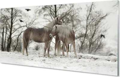 Produktbild von Glasbilder 120x60 Wandkunst Winterwald Einhörner