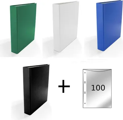 Produktbild von 4x Ringbuch / DIN A5 / Farbe: blau, weiß, grün und schwarz + 100 Prospekthüllen
