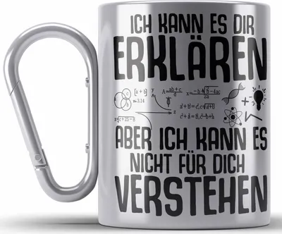 Produktbild von Trendation - Lehrer Edelstahl Tasse Karabiner Geschenk Phsyik Mathe Lehrerin Geschenkidee mit Spruch Ich Kann Es Dir Erklären (Silber)
