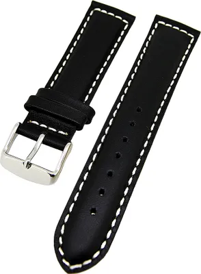 Produktbild von Uhrenarmband Kalbslederband Schwarz mit dicker Naht gepolstert 18mm NEU