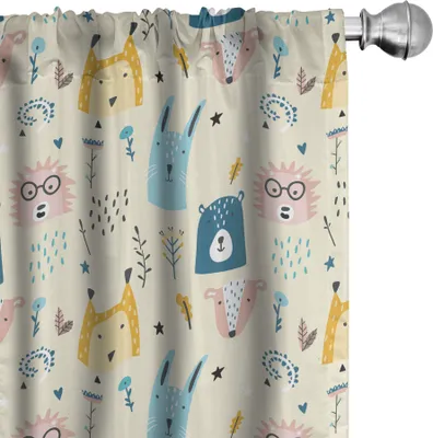 Immagine prodotto di ABAKUHAUS Jungle Nursery Tende, tende, divertenti motivi infantili con animali, fiori, stelle e pois, 2 pezzi 75 x 225 cm, color crema e multicolore