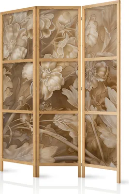 Zdjęcie produktu dla Parawan japoński Kwiaty 135x172 cm 3-częściowy beżowy