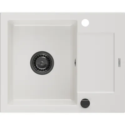 Obrázek produktu pro Mexen Enzo 1-miskový granitový dřez s odkapávačem 576 x 465 mm, Bílá, sifon Černá - 6506571005-20-B