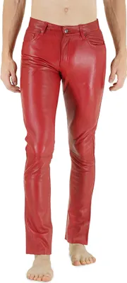 Obrázek produktu pro RICANO červené slim fit jehněčí džíny pánské kožené kalhoty červené, W40/L36
