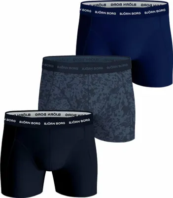 Produktbild von BJÖRN BORG Herren Boxershorts, 3er Pack - Baumwolle Stretch Boxer Trunks, Baumwolle, Logobund Schwarz/Blau M
