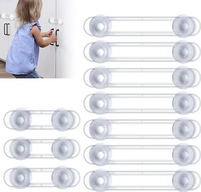 Produktbild von Kindersicherung für Schrankschubladen 10 Stück Lang Schubladensicherung für Türen, Schränke, Kühlschrank und Schubladen, Toilette, Kleben Ohne Bohren, Transparent