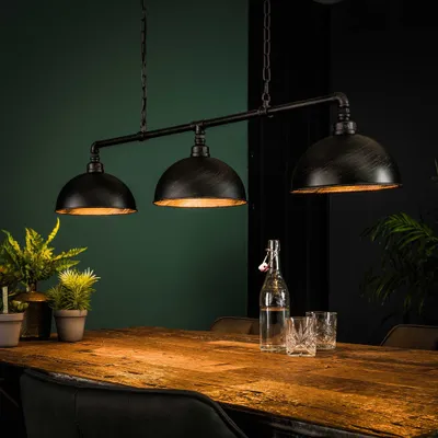Produktbild von Hoyz - Hängelampe Industrial Tube - 3 Lampen - Halbrunder Schirm - Grau/Schwarz