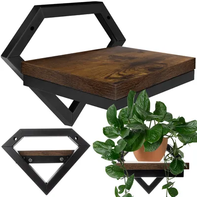 Produktbild von Ruhhy Wandregal im Loft-Stil, aus Stahl und MDF, Schwarz und Dunkelholz, 19x23x20 cm, 1,24 kg, bis 10 kg belastbar, inkl. Montagematerial, 24253