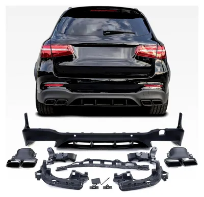Produktbild von Heckdiffusor in Sportausführung mit schwarzen Endrohren für Mercedes GLC X253