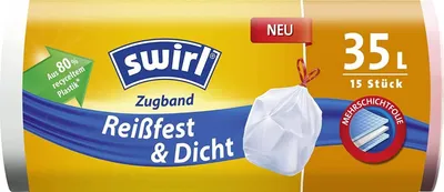 Produktbild von Müllbeutel 65 x 63 cm (B x H) 35l Plastik 80 % recycelt transparent 15 St./Pack.