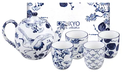 5-teilige Teeset, Porzellan, 1,25 l Kanne + 4 Tassen 170 ml, Blumenmotiv