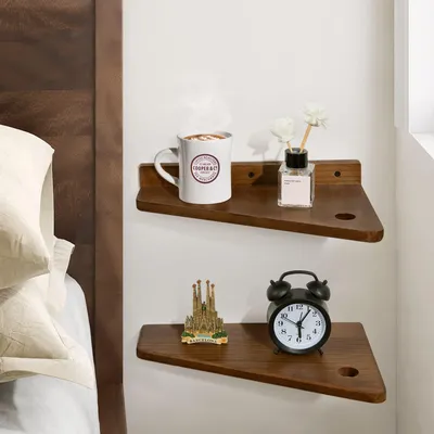 Wandregal klein braun Holz schwebend Nachttisch Set 2er