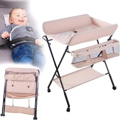 Image de Table à langer - Commode avec baignoire - Nourrissage du bébé - Pliable, portable - jusqu'à 25 kg - Rose