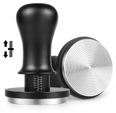 Produktbild von Kaffeetampfer 54 mm - Kalibriert - Edelstahl - Geriffelte Basis - 13,6 kg Druckkraft - Bodenloser Siebträger - Espressotampfer