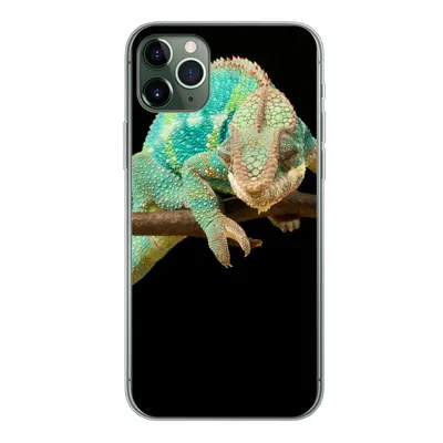 Produktbild von MuchoWow® Handyhülle Schutzhülle Hülle für iPhone 11 Pro Max Chamäleon - Zweig - Pastell Silikon Softcase Handy Hülle - Schutz