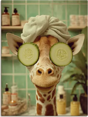 Produktbild von ARTland Leinwandbild Giraffe beim Spa Größe: 30x40 cm