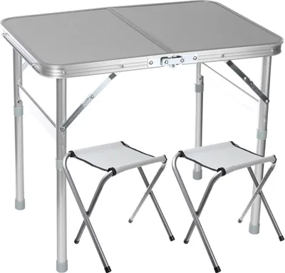 Immagine prodotto di Scrivania pieghevole con 2 sedie Tavolo da picnic pieghevole con 2 sedie Sedia per computer portatile in alluminio Set di sedie per computer portatili regolabili in altezza