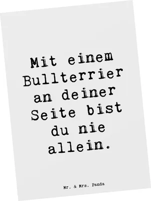Produktbild von Mr. & Mrs. Panda Postkarte Spruch Bullterrier Begleiter - Weiß - Geschenk, Hundeliebhaber, Ansichtskarte, Hunderasse, loyaler Freund, Grußkarte, Hund, Designkarte, Hunde