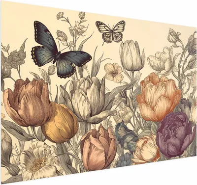 Produktbild von Posterpapier Poster - Colorful Tulips on a Cream Background 60x40 cm Blumen b-H-10033-ao-a