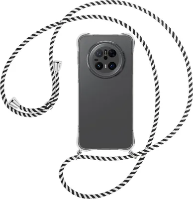 Produktbild von Handykette Backcover-Schutzhülle mit Band (Metall silberfarben) für Huawei Mate 70 - schwarz/weiß gestreift