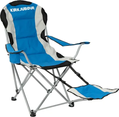 Produktbild von KIRKJUBØUR® gepolsterter Campingstuhl mit Fußablage – klappbarer Outdoor-Stuhl, inkl. Armlehnen & Getränkehalter - ideal für Camping blau | KJ-33