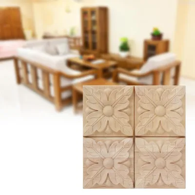 Image de 4 pièces de décorations en forme de damier, non peintes, pour meubles (modèle A)