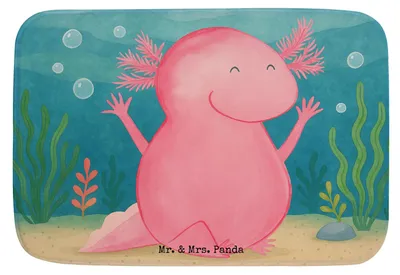 Produktbild von Mr. & Mrs. Panda Badezimmerteppich Axolotl Hurra Design - Weiß - Geschenk, Zufriedenheit, Duschvorleger, Badteppich, Fröhlich, Teppich Fürs Bad, Lurch, Motivation