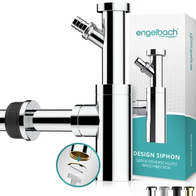 Produktbild von Engelbach® Design Siphon für Waschbecken & Waschtisch - Mit Reinigungsöffnung & Anleitung - Chrom mit Geräteanschluss