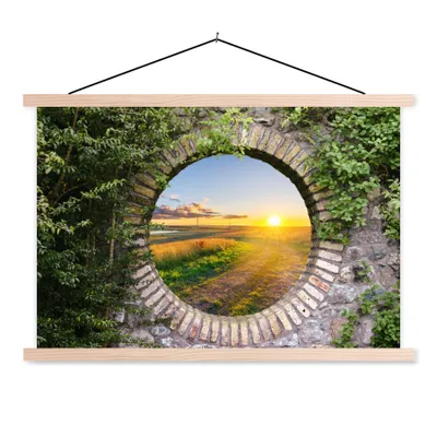 Produktbild von MuchoWow® Textilposter Landleben - Ausblick - Sonne 60x40 cm mit holzfarbenen Rahmen - Bilder