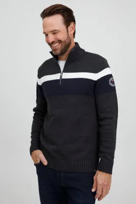 Produktbild von FQ1924 FQEdvin Herren Strickpullover Troyer Grobstrick Pullover mit Stehkragen