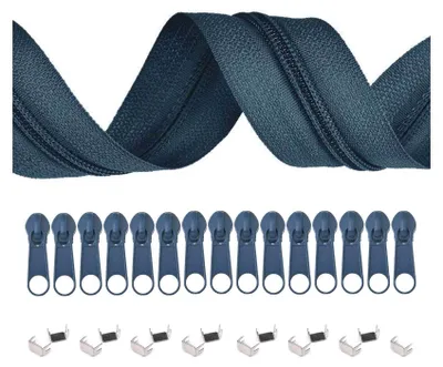 6m Endlos-Reißverschluss 5mm mit 15 Zippern und 15 Endstücke blau ocean