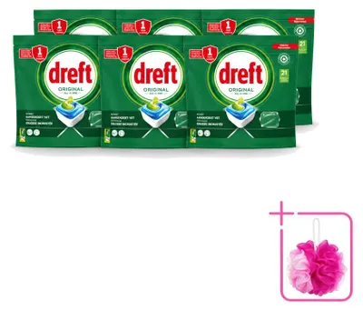 Produktbild von 6 x Dreft Original All In One Geschirrspültabs - gegen angebackenes Fett - Sparpackung - 6 Stücke