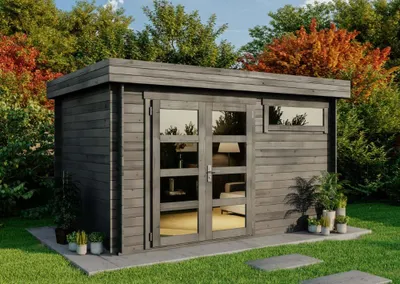 Produktbild von Alpholz Gartenhaus Set Leandro Imprägn. Grau 394x268cm mit Boden & Dach