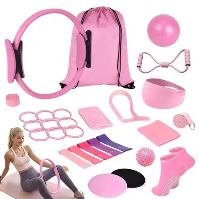 Zdjęcie produktu dla Zestaw Pilates Solidchoice, 15 elementów, zawierający piłkę do jogi i gumy oporowe