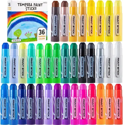 Productafbeelding van 36 Kleuren Wasbare Tempera Verf Sticks, Kunstbenodigdheden, Verf voor Kinderen, Sneldrogende en Geen Puin Kunstprojecten