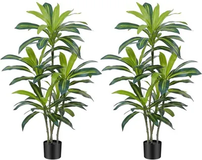 Produktbild von Unyqoos Realistische Dracaena Kunstbaum 120 cm für Innen- und Außendekoration, pflegeleicht und lebensecht