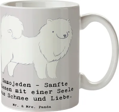 Produktbild von Mr. & Mrs. Panda Tasse Samojede Liebe - Grau Pastell - Geschenk, Kaffeetasse, Hunderassen Beschreibung, Kaffeebecher, Hunderasse, körperliche Auslastung, Bedruckte, Hunde