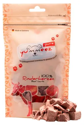 Produktbild von Yummeez pure - Rinderherzen, Snacks, Hund, Rind, 35 g, Gluten-frei, Zuckerfrei