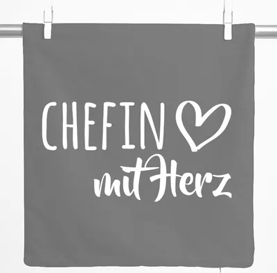 Produktbild von Huuraa Kissenbezug Chefin mit Herz 40x40cm Steel Grey Baumwolle Dekokissenbezug Geschenkidee