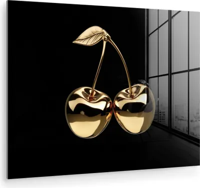 Produktbild von MuchoWow Glasbilder - Bilder auf Wandbild - Foto auf Glas Kirsche - Schwarz - Gold - Chrom 80x60 cm Wanddekoration aus Glas - Acrylglasbild - Acrylbilder - Wanddekorationen