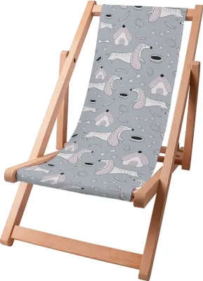 Produktbild von Dreamroots Kinder Liegestuhl klappbar Holz, bis zu 130 kg, Sonnenliege klappbar mit 3-stufiger Neigungsregulierung der Rückenlehne, Dachshund Dog