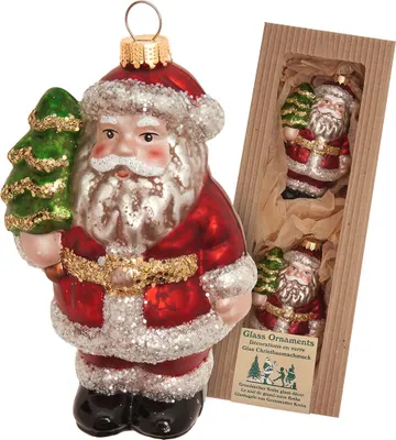 Produktbild von Krebs Glas Lauscha Weihnachtsbaumdekoration - 2 nostalgische Weihnachtsmänner - ca. 11 cm - aus Glas