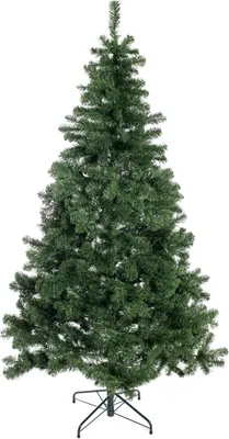 A full shot of an artificial Christmas tree on a white background.