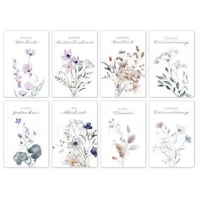 Produktbild von 100-er Kasten Trauerkarten Beileidskarten Floral 100 Karten mit Umschlägen Set Bundle€ 150
