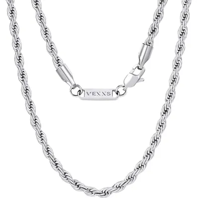 Produktbild von Kordelkette Herren 18 Karat Vergoldet Edelstahl 3/4/5mm 46-66cm Silbrig