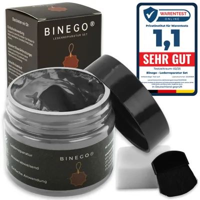 Produktbild von Binego® Lederreparaturset Leder & Kunstleder Reparatur Set | Lederreparatur Flüssigleder Lederfarbe Reparieren Reparaturset Aufbereitung | Grau Hellgrau