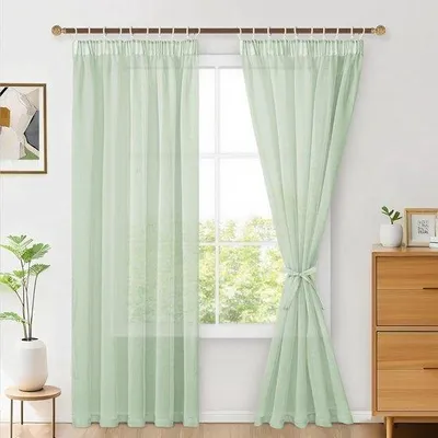 Produktbild von Set aus 2 transparenten Vorhängen, 245 x 140 cm, Salbeigrün