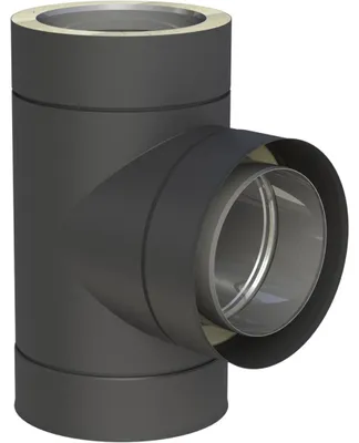 Produktbild von Jeremias DW-Black 130mm T-Anschluss 90 Grad doppelwandig Edelstahl Schwarz Abgasanlage für Öl Gas Festbrennstoffe