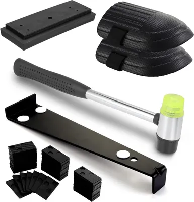 Produktbild von 45-teiliges Vinyl- und Laminat-Installationsset für Holzböden mit Abstandhaltern, Hammer & Bohrer