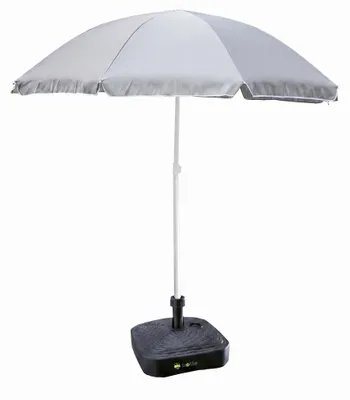 Produktbild von Komplett-Set Sonnenschirm + Sonnenschirmständer für den Garten Material Polyester/Stahl/Polypropylen Farbe Grau Groß D 240cm H 230cm Quadratish Ständer Farbe anthrazit touristisch leicht bremsfunktion